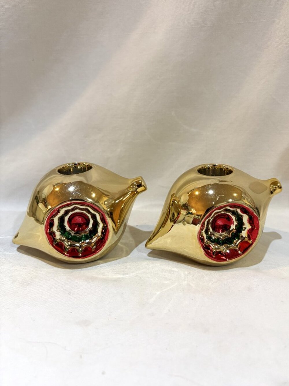 Pair of VTG Department 56 Christmas Ornament Shaped Candle Holders